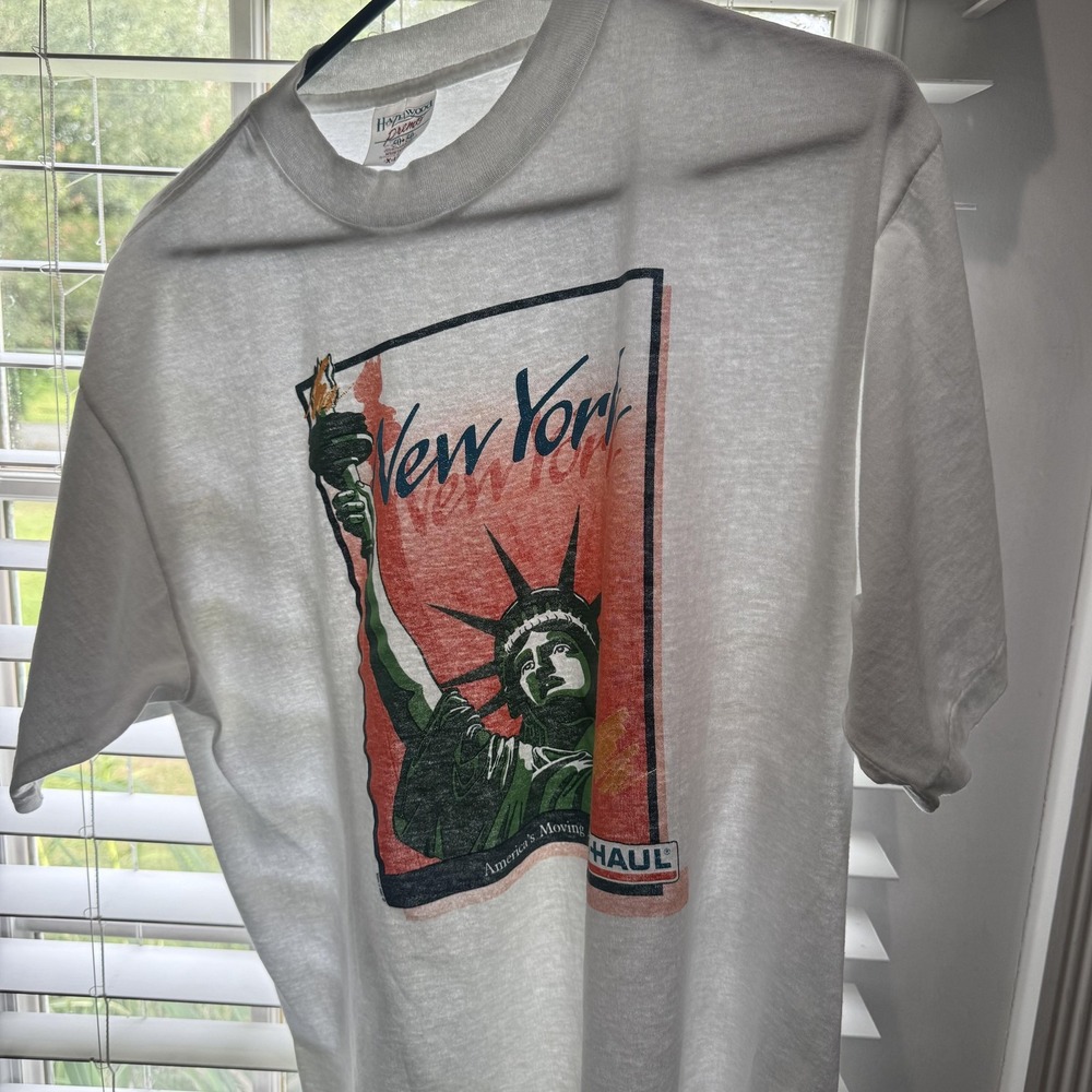 Vintage New‎ York U-Haul Shirt Mens XL White Statue Of Liberty 90s Paper Thin